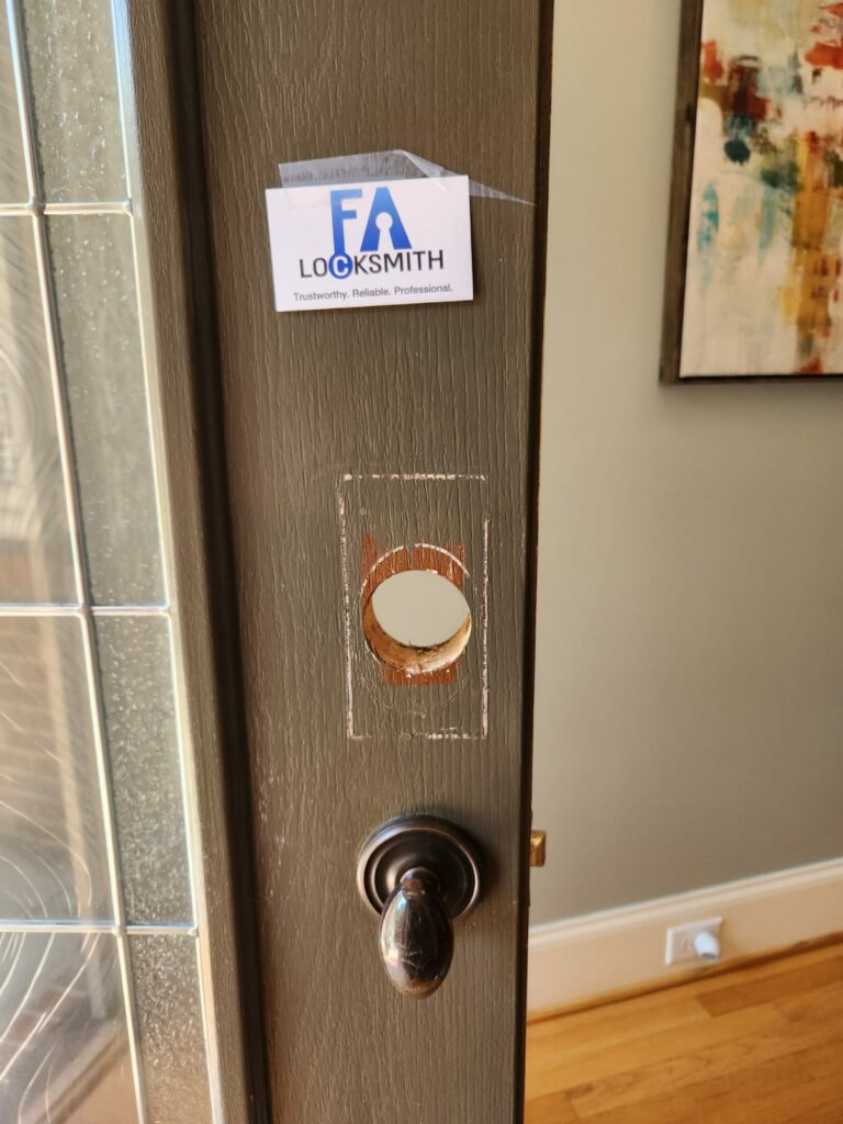 Residential keypad lock installation on wood door in Raleigh FA Locksmith (3)