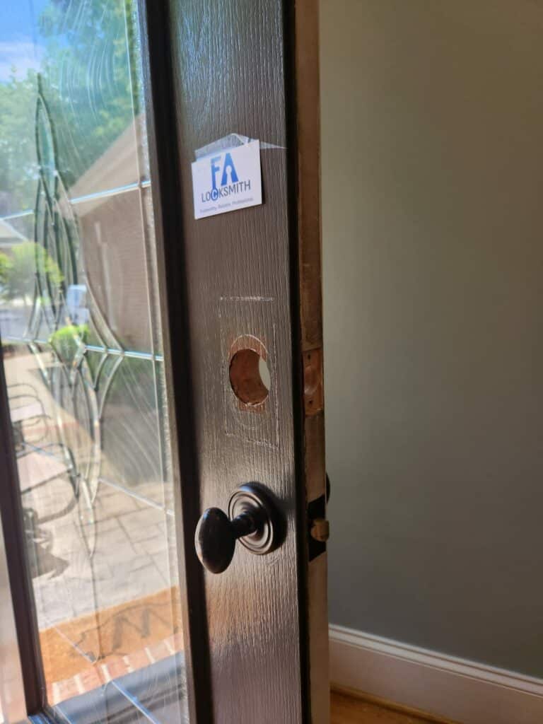 Residential keypad lock installation on wood door in Raleigh FA Locksmith (5)